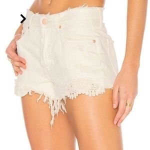 Free people daisy chain white denim distressed shorts
